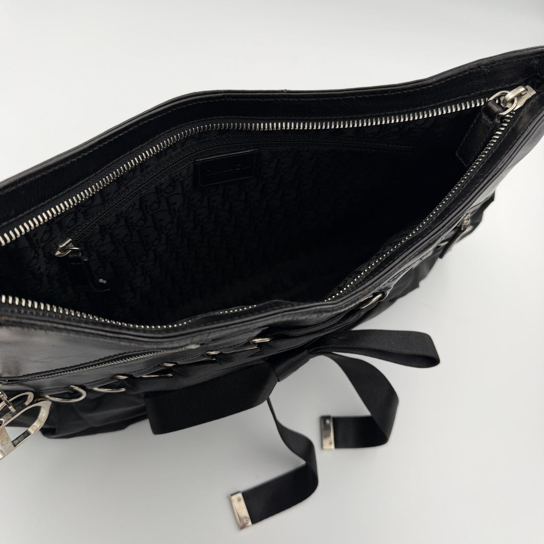 RARE 2005 Dior Corset Black Leather Shoulder Bag