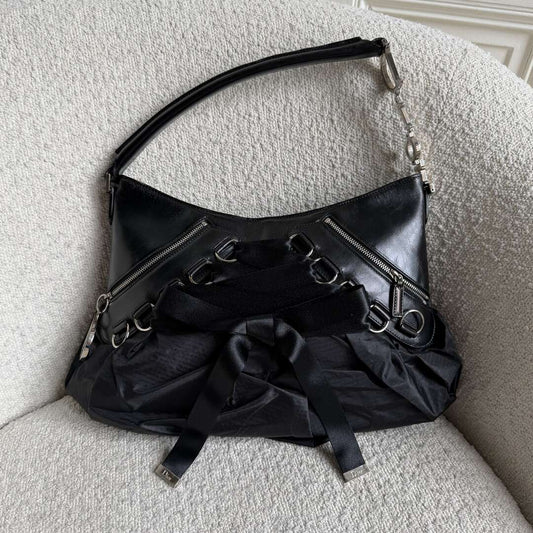 RARE 2005 Dior Corset Black Leather Shoulder Bag