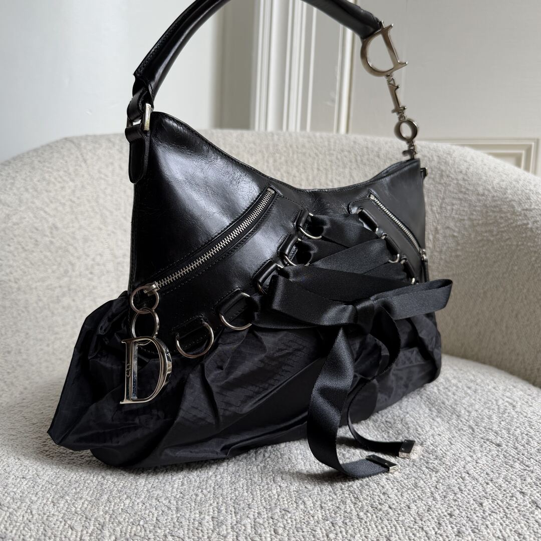 RARE 2005 Dior Corset Black Leather Shoulder Bag