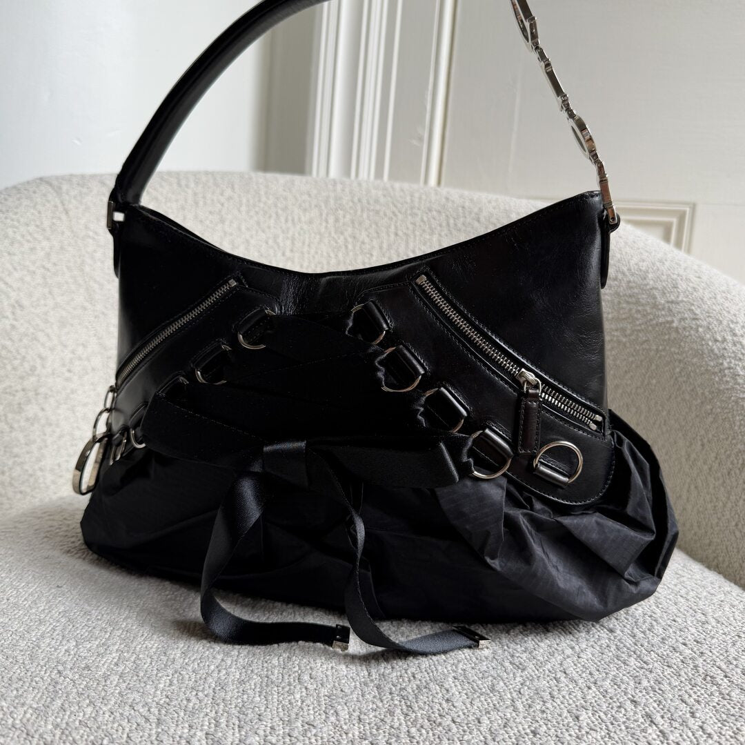 RARE 2005 Dior Corset Black Leather Shoulder Bag