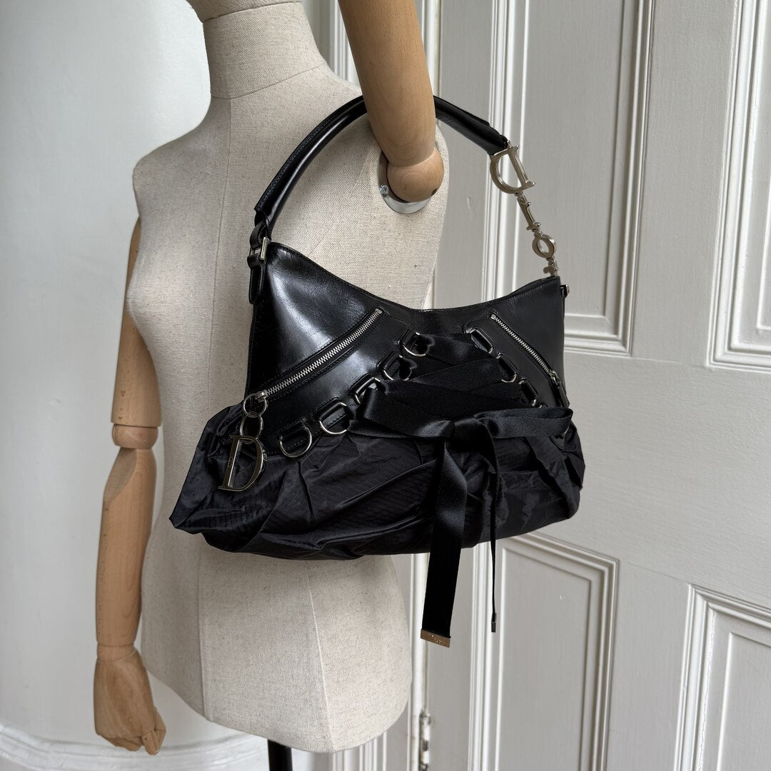 RARE 2005 Dior Corset Black Leather Shoulder Bag