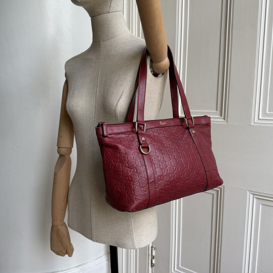 Gucci Guccissima Abbey Red Leather Shoulder Bag