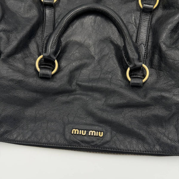 Miu Miu Vitello Lux Black Leather Handbag