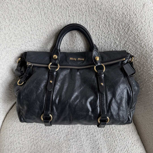 Miu Miu Vitello Lux Black Leather Handbag