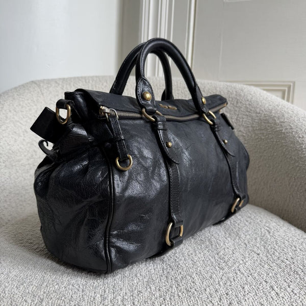 Miu Miu Vitello Lux Black Leather Handbag