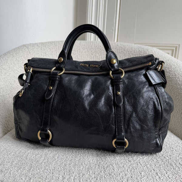 Miu Miu Vitello Lux Black Leather Handbag