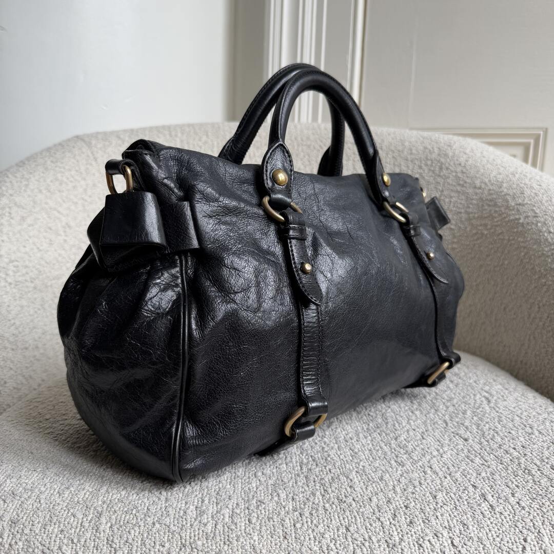 Miu Miu Vitello Lux Black Leather Handbag
