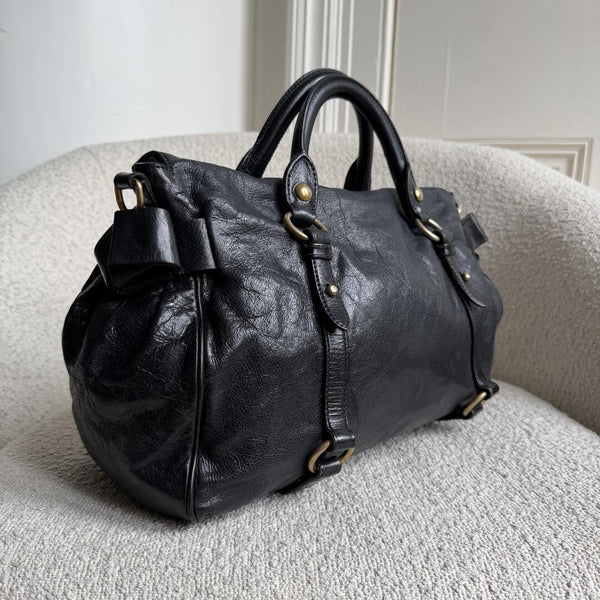 Miu Miu Vitello Lux Black Leather Handbag