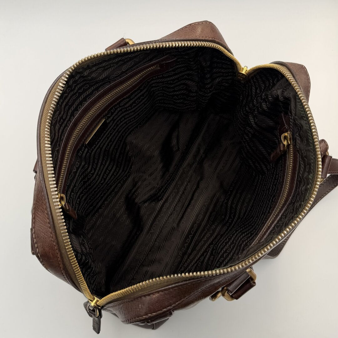 Prada Vitello Daino Leather Brown Shoulder Bag