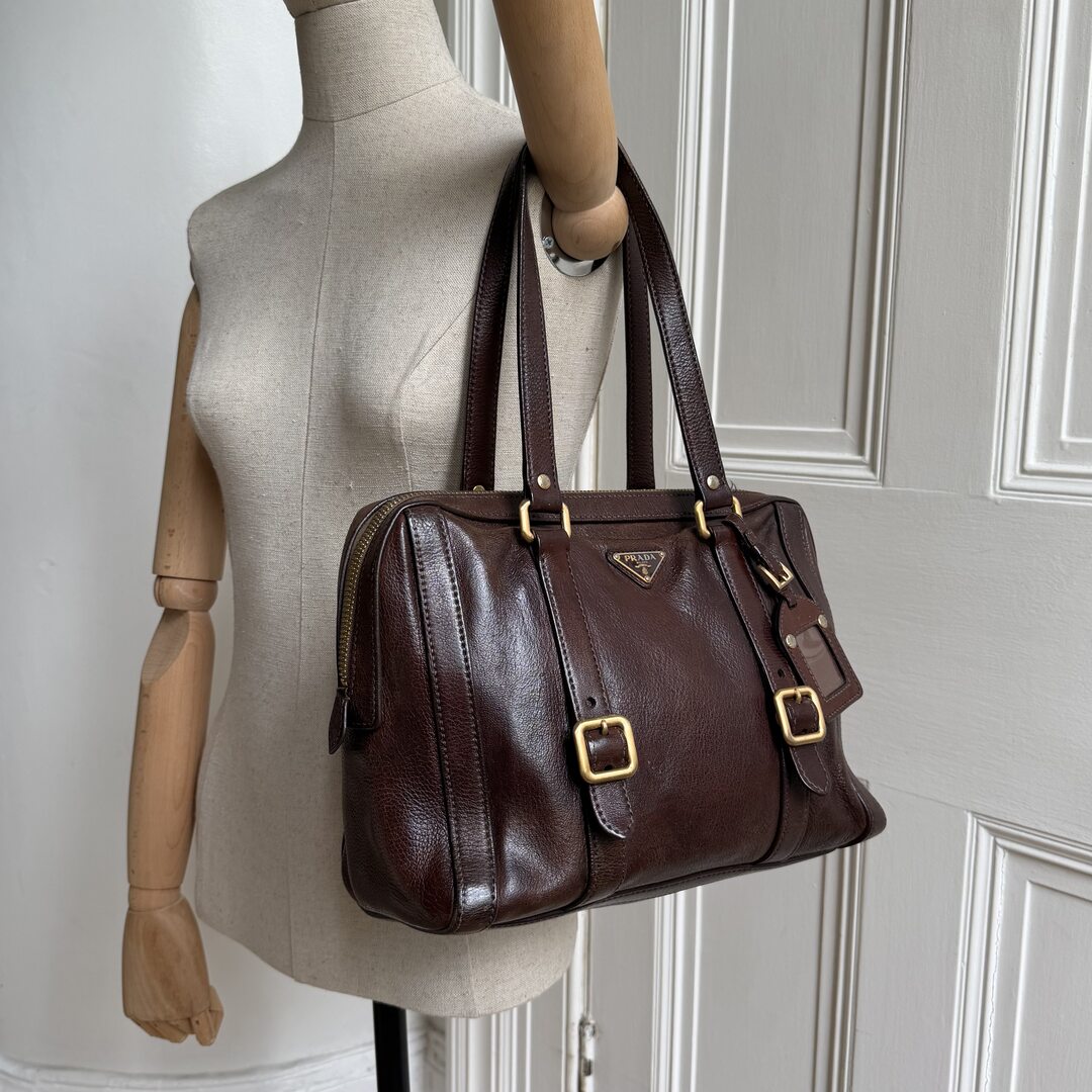 Prada Vitello Daino Leather Brown Shoulder Bag