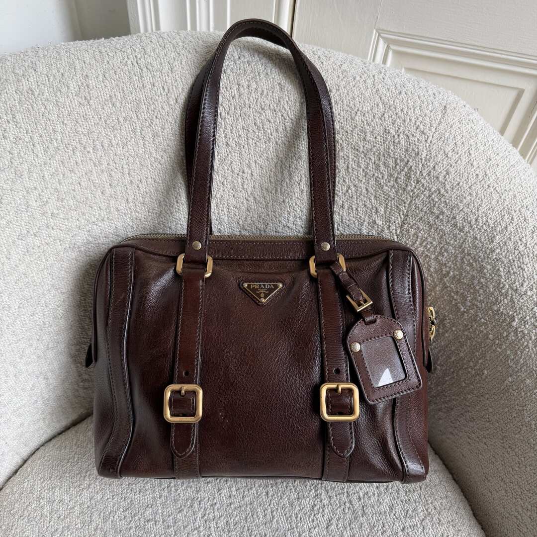 Prada Vitello Daino Leather Brown Shoulder Bag