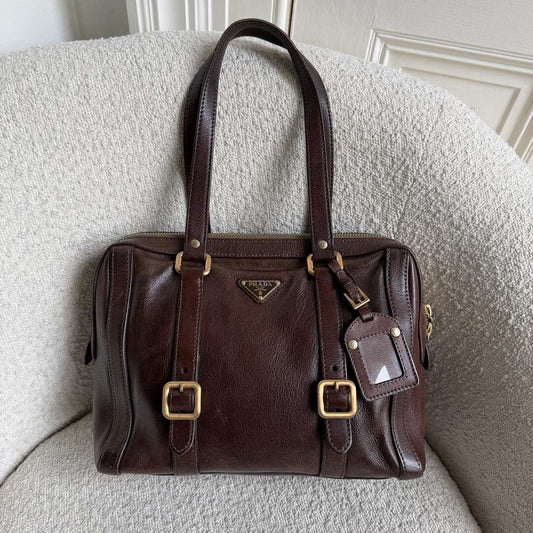 Prada Vitello Daino Leather Brown Shoulder Bag
