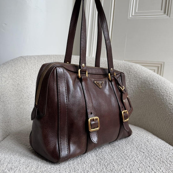 Prada Vitello Daino Leather Brown Shoulder Bag