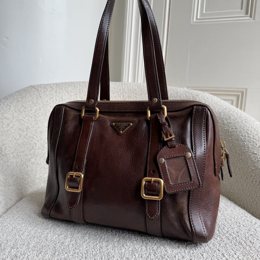 Prada Vitello Daino Leather Brown Shoulder Bag