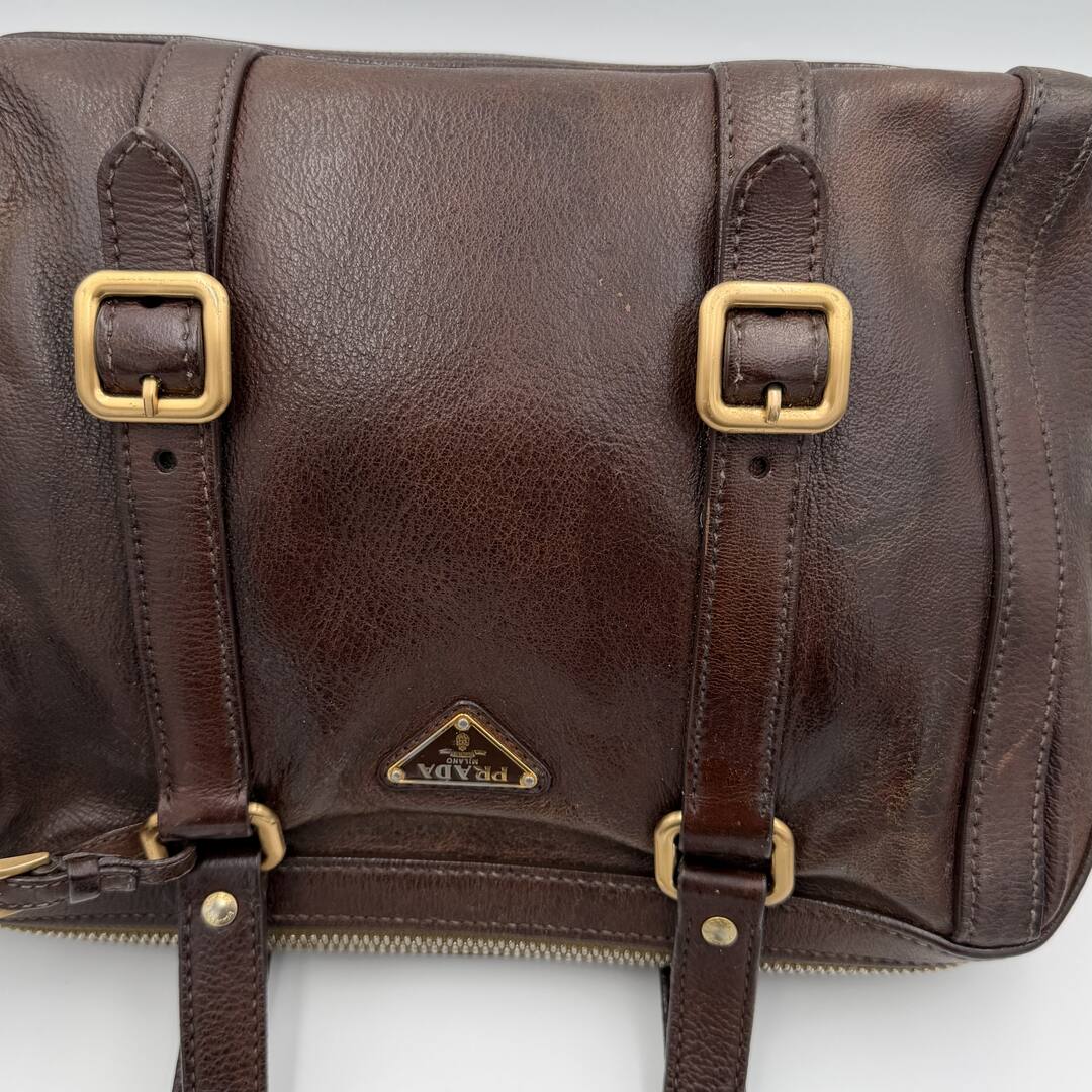 Prada Vitello Daino Leather Brown Shoulder Bag