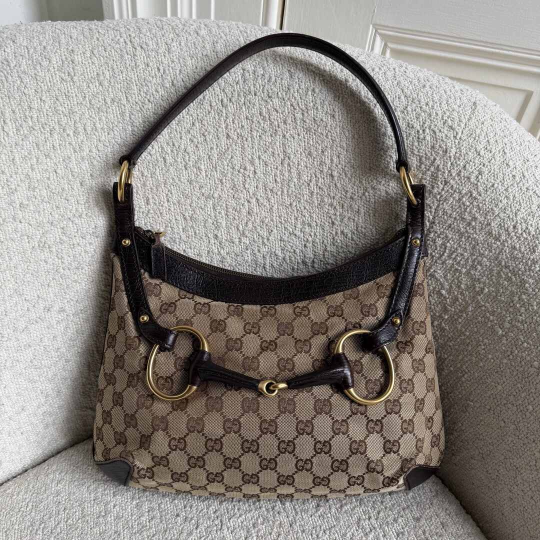 Gucci GG Canvas Horsebit Brown Shoulder Bag