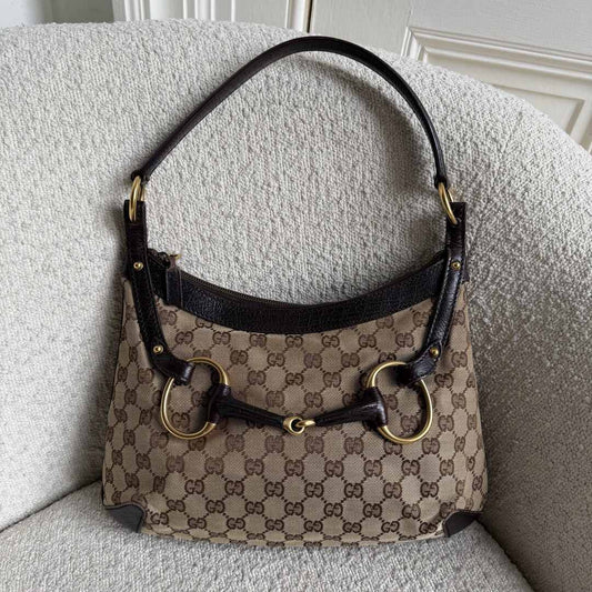 Gucci GG Canvas Horsebit Brown Shoulder Bag