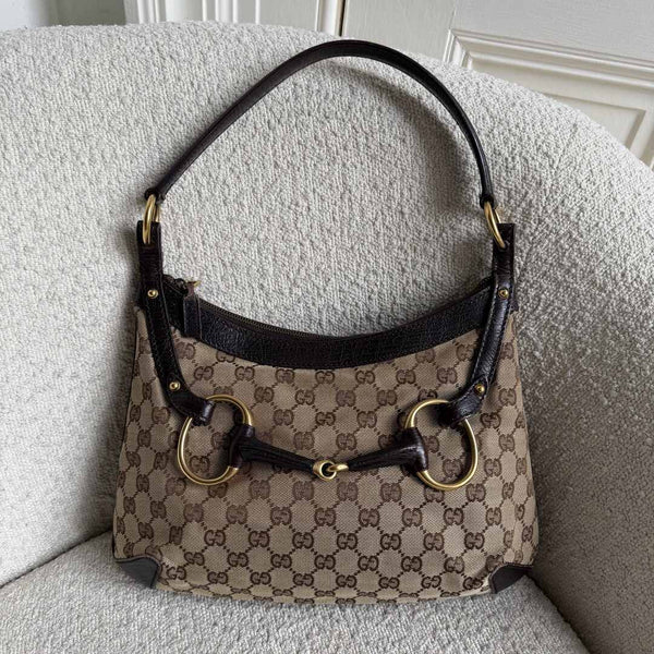 Gucci GG Canvas Horsebit Brown Shoulder Bag