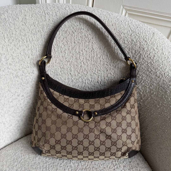 Gucci GG Canvas Horsebit Brown Shoulder Bag