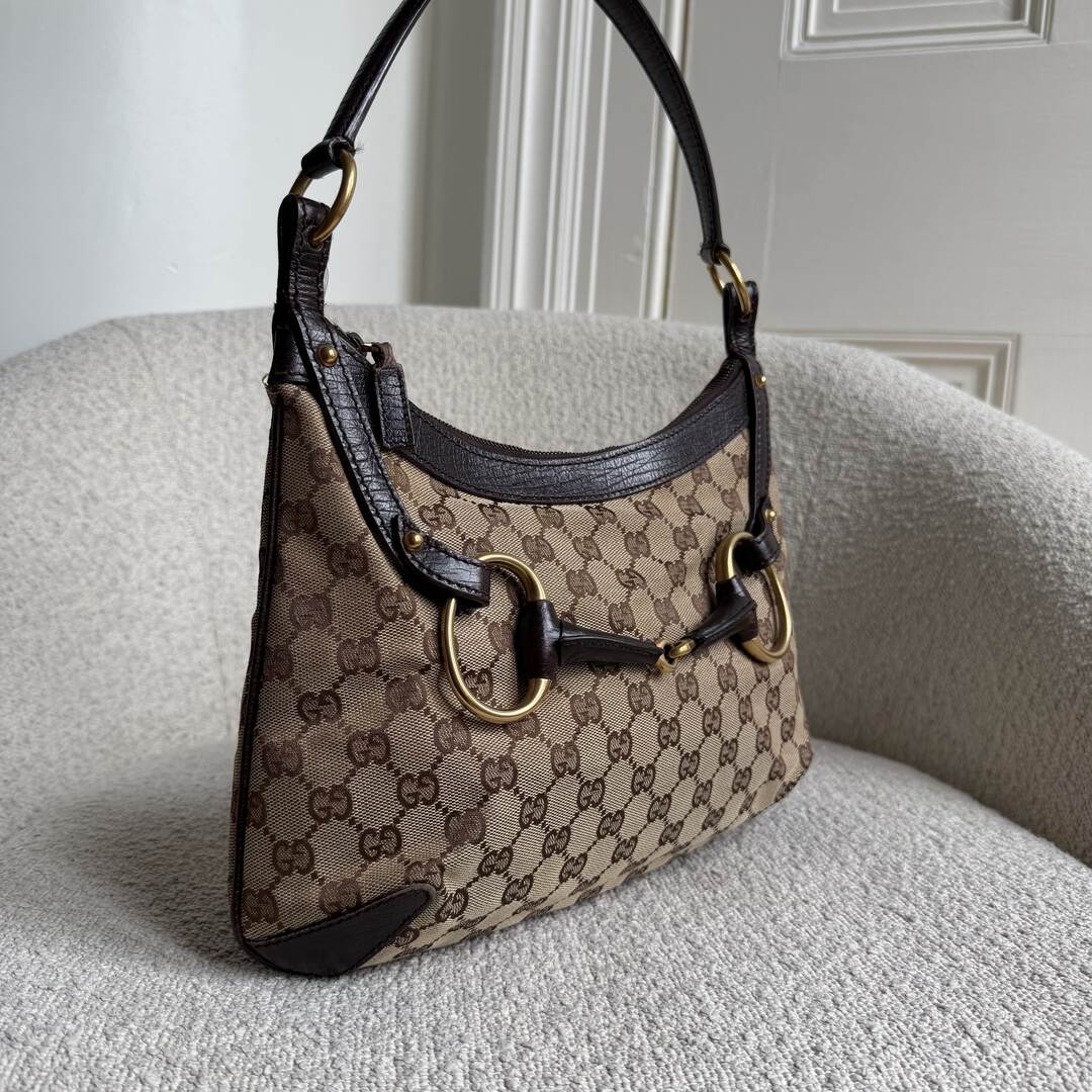 Gucci GG Canvas Horsebit Brown Shoulder Bag
