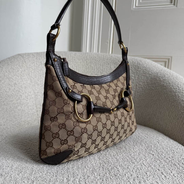 Gucci GG Canvas Horsebit Brown Shoulder Bag