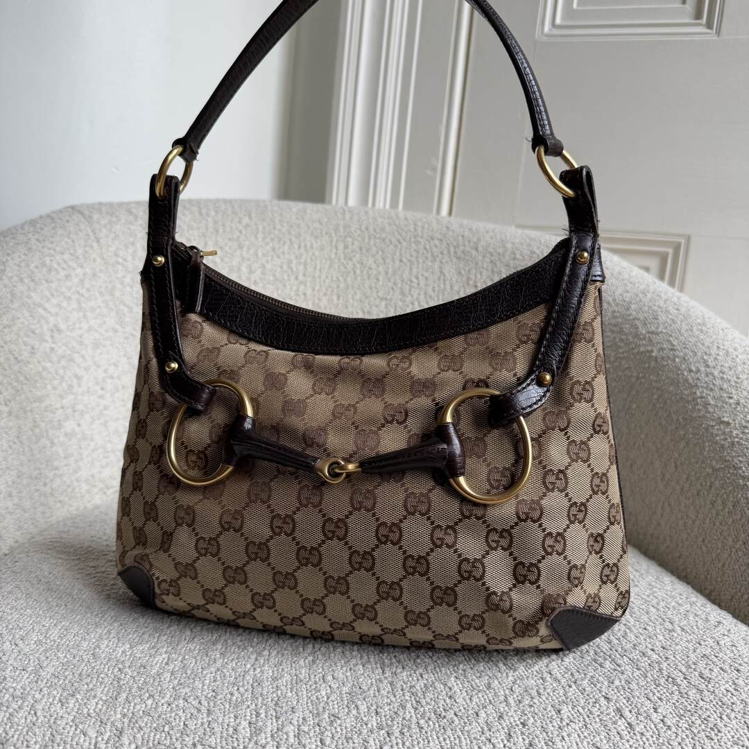 Gucci GG Canvas Horsebit Brown Shoulder Bag