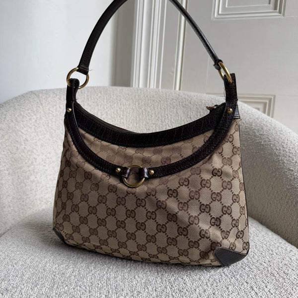 Gucci GG Canvas Horsebit Brown Shoulder Bag