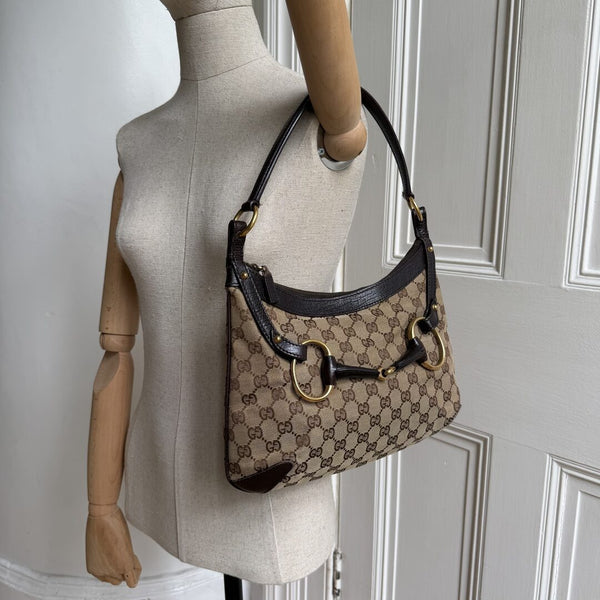 Gucci GG Canvas Horsebit Brown Shoulder Bag