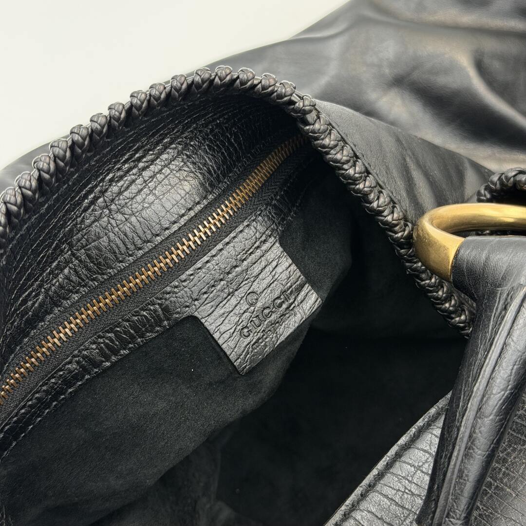 Gucci Horsebit Hobo Leather Black Large Shoulder Bag