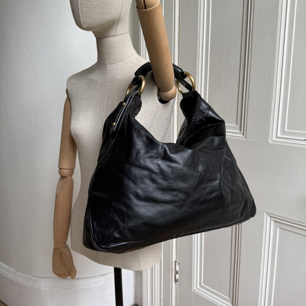 Gucci Horsebit Hobo Leather Black Large Shoulder Bag