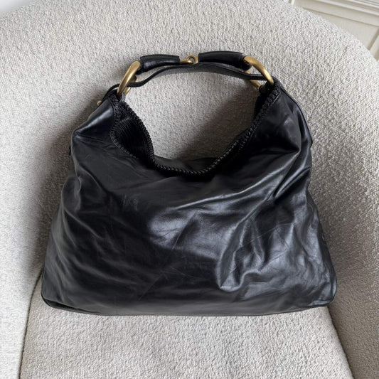 Gucci Horsebit Hobo Leather Black Large Shoulder Bag