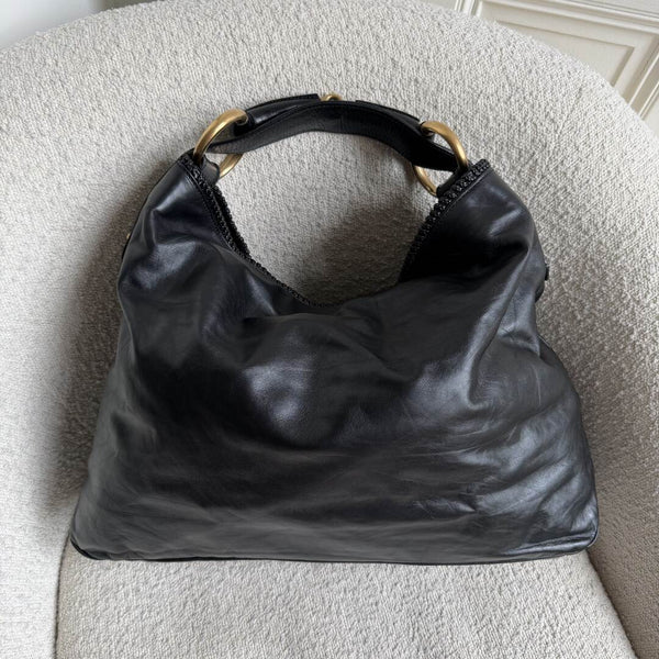 Gucci Horsebit Hobo Leather Black Large Shoulder Bag