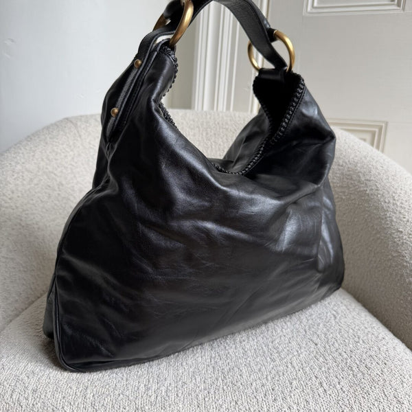 Gucci Horsebit Hobo Leather Black Large Shoulder Bag