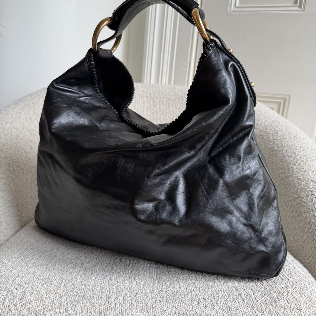 Gucci Horsebit Hobo Leather Black Large Shoulder Bag