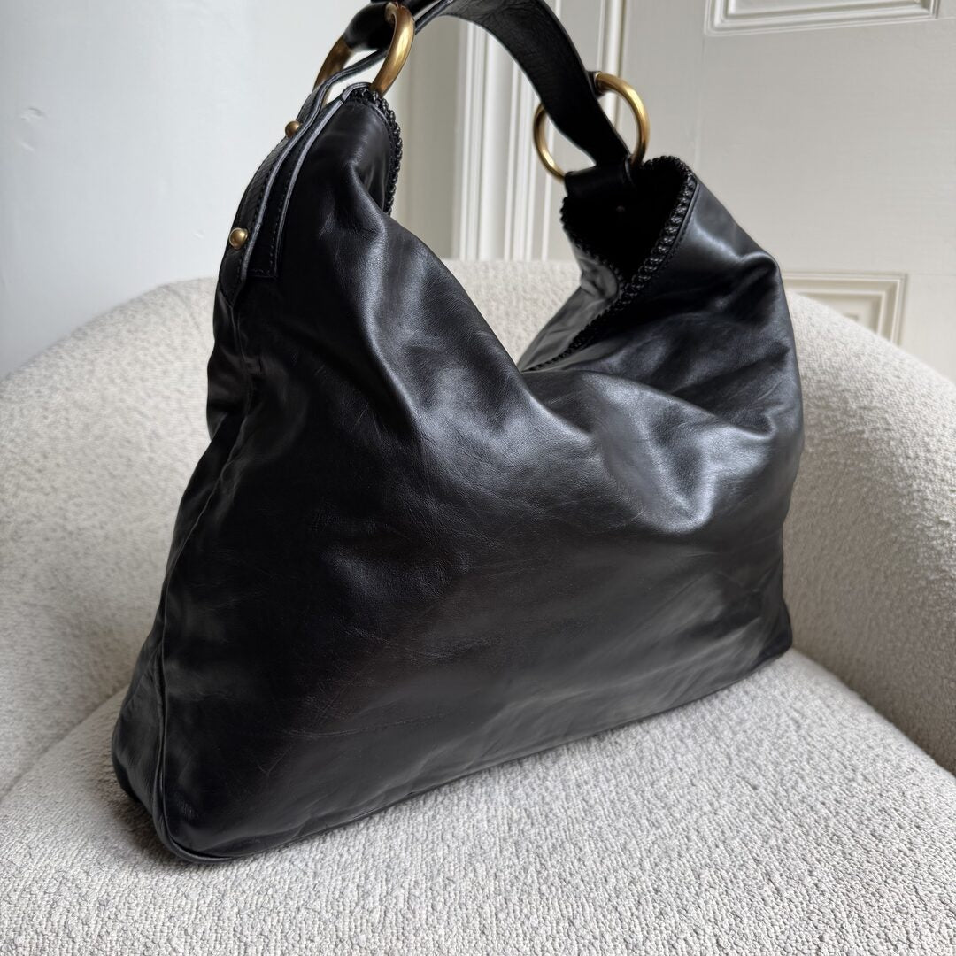 Gucci Horsebit Hobo Leather Black Large Shoulder Bag