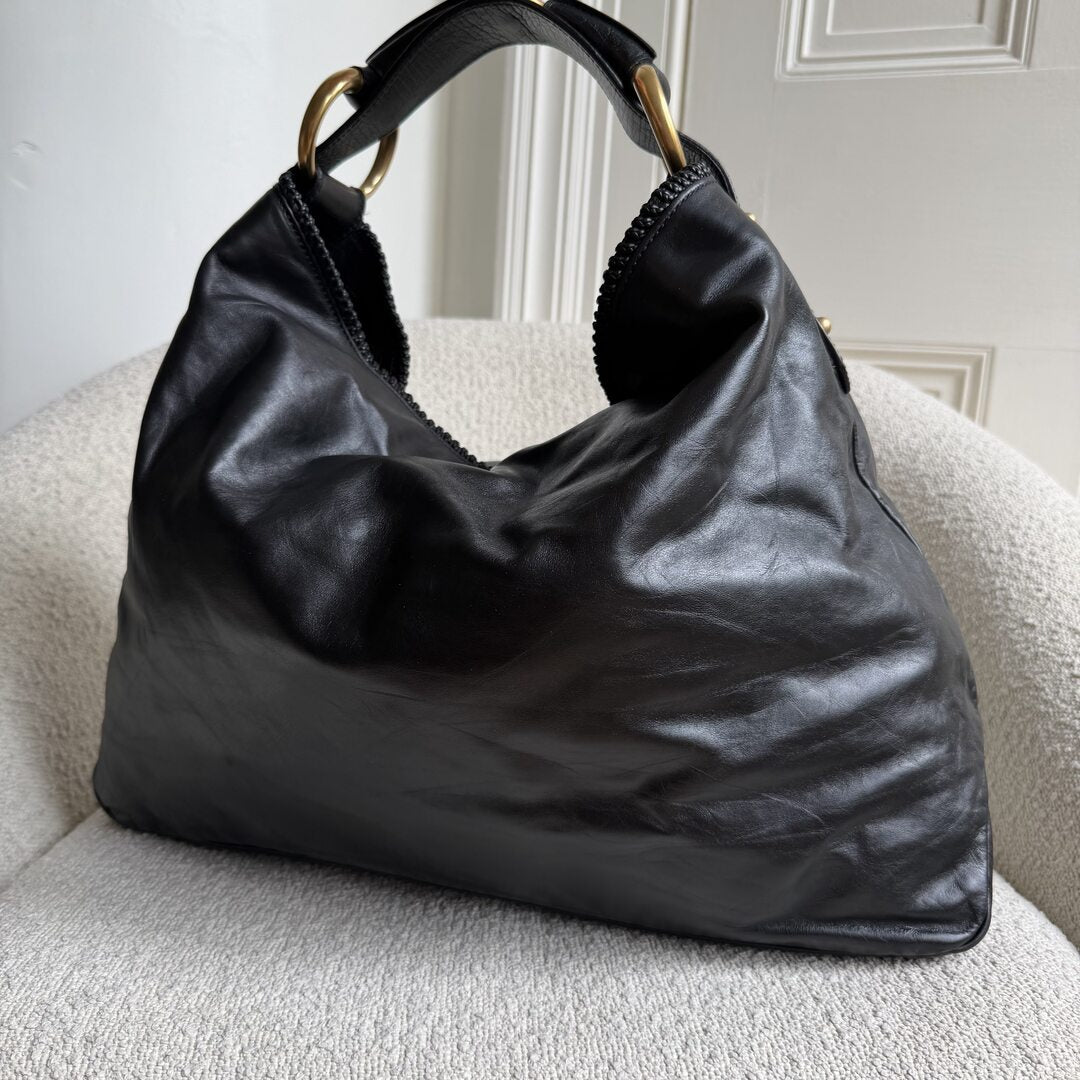 Gucci Horsebit Hobo Leather Black Large Shoulder Bag