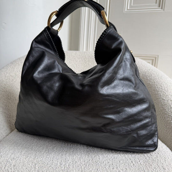 Gucci Horsebit Hobo Leather Black Large Shoulder Bag