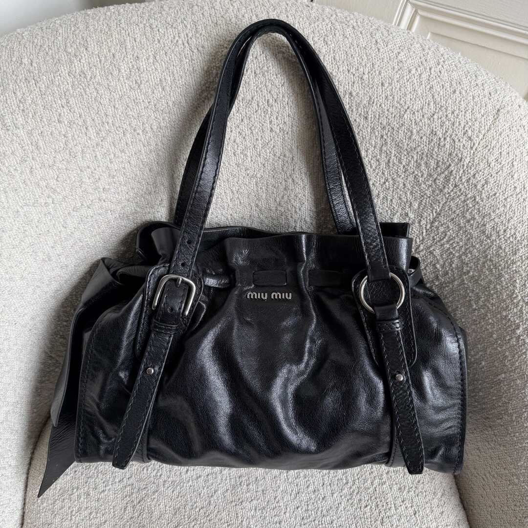 Miu Miu Vitello Leather Black Tote Bag