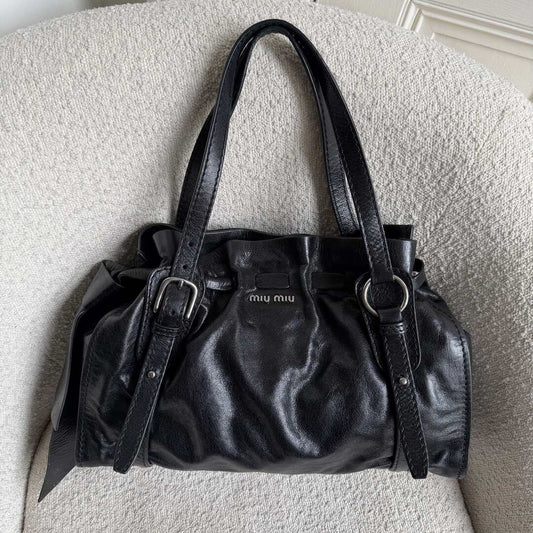 Miu Miu Vitello Leather Black Tote Bag