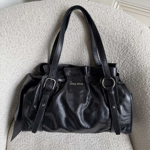 Miu Miu Vitello Leather Black Tote Bag