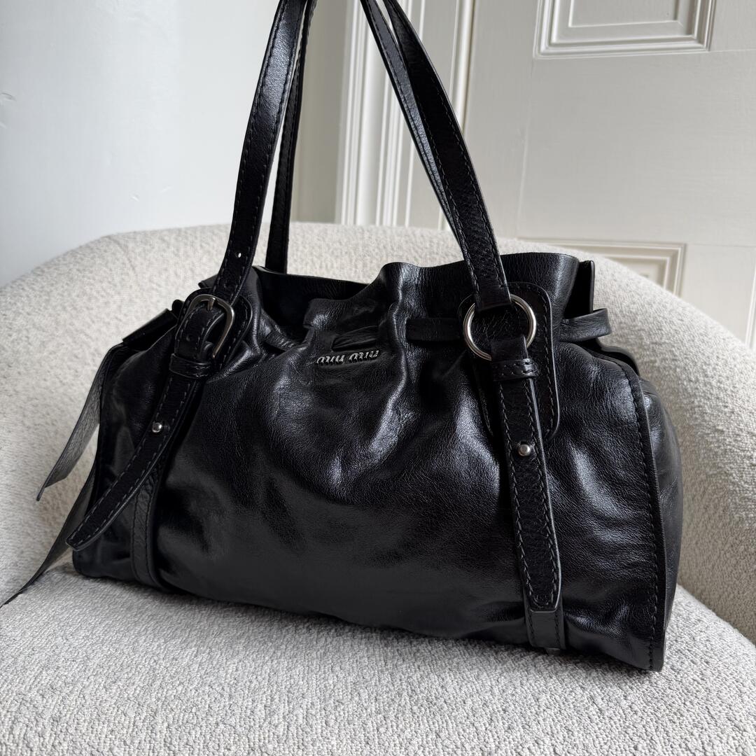Miu Miu Vitello Leather Black Tote Bag