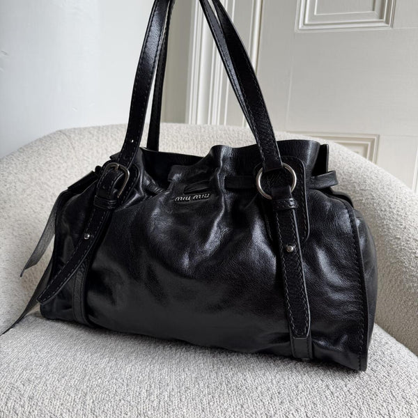 Miu Miu Vitello Leather Black Tote Bag