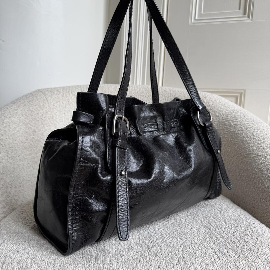 Miu Miu Vitello Leather Black Tote Bag