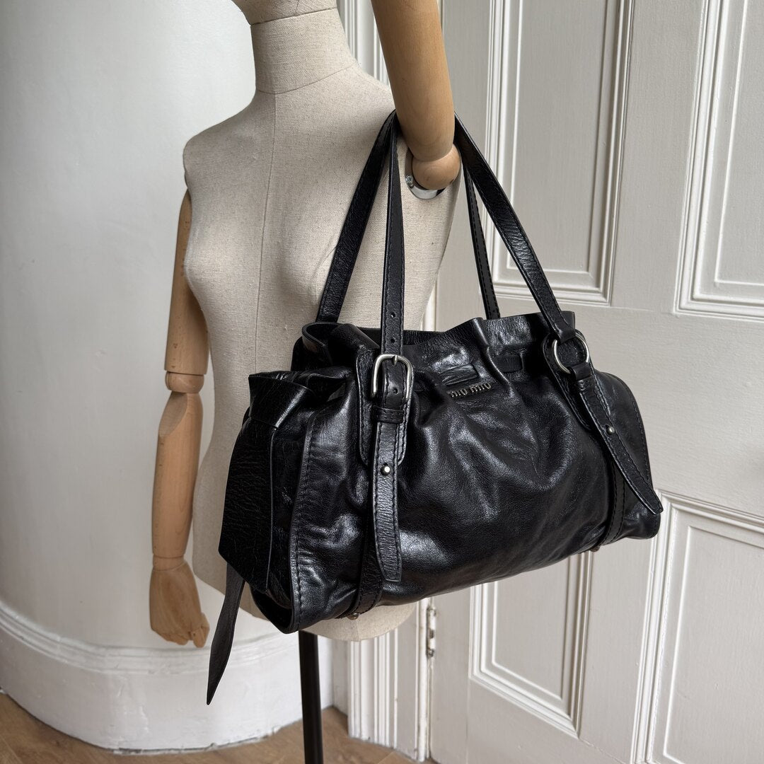 Miu Miu Vitello Leather Black Tote Bag