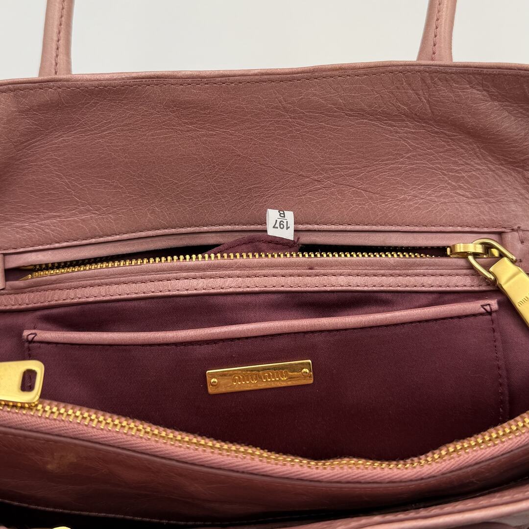Miu Miu Vitello Bow Pink Leather Handbag