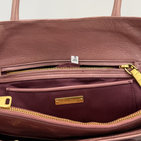Miu Miu Vitello Bow Pink Leather Handbag