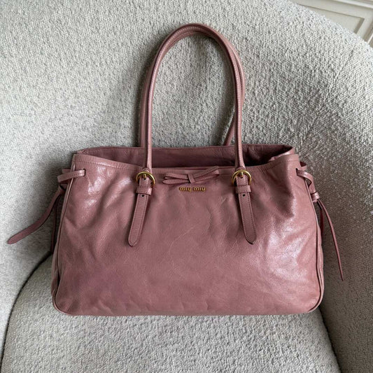 Miu Miu Vitello Bow Pink Leather Handbag