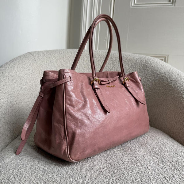 Miu Miu Vitello Bow Pink Leather Handbag