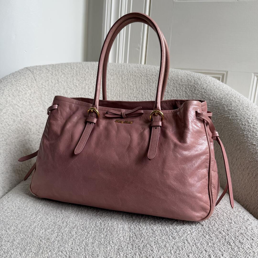 Miu Miu Vitello Bow Pink Leather Handbag