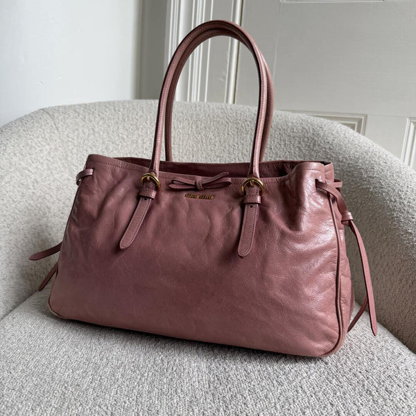 Miu Miu Vitello Bow Pink Leather Handbag